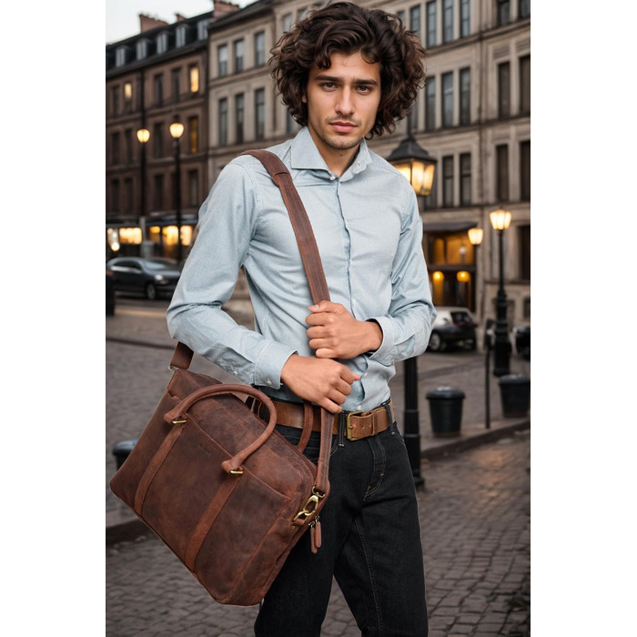 Сумка для ноутбука Leabags Leder Aktentasche (16 дюймів) з натуральної шкіри. Офісна сумка-месенджер через плече для чоловіків та жінок, темно-коричнева