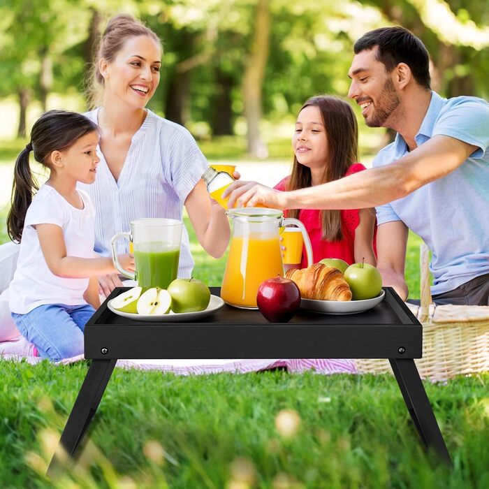 Двопакетний столик-піднос з регульованими ніжками з бамбука для їжі в ліжку, кухні, сервірування, ноутбука (білий, чорний)
