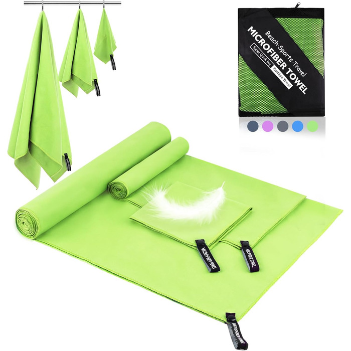 Набір рушників Neerow з мікрофібри (3 шт.): великий (152x76 см), середній (80x40 см), маленький (30x30 см), світло-зелений