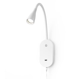 Нічник-лампа для читання Wandleuchte з USB, 5 рівнів яскравості, сенсорне керування, гнучкий кронштейн, білий