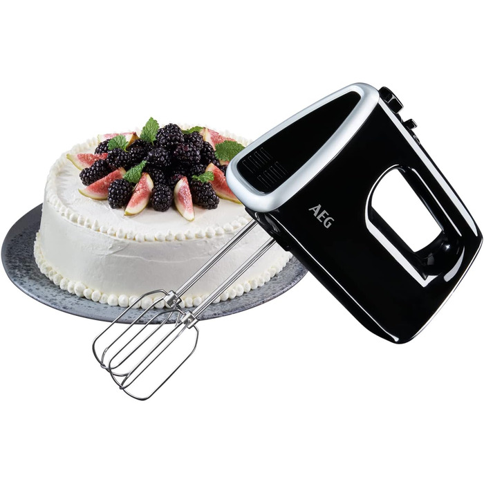 Міксер AEG HM3310: 350 Вт, 5 швидкостей, нержавіюча сталь, для приготування тіста та збивання, чорний/срібний
