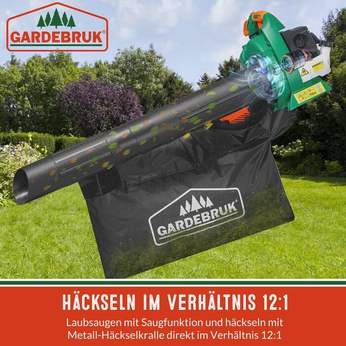 GARDEBRUK® 4-in-1 Leaf Blower - Gasoline, Blowing Speed 68m/s, 45L Collection Bag Included, Leaf Blower, Shredder, Garden Vacuum