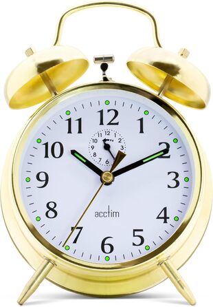 Acctim Saxon Mechanical Double Bell Alarm Clock, Brass, Metal, 16.5 x 12 x 5.5 cm