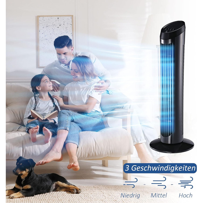 Турбовентилятор HOMCOM 45W з осциляцією, 3 швидкості, ABS, чорний, Ø27 x 75 см