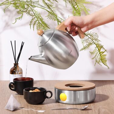 Glass teapot with stainless steel (silver color) 1200ml with 18/8 stainless steel tea strainer tea maker Suitable for tea warmer