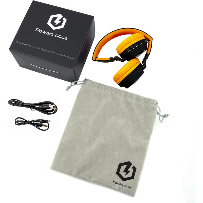 Дитячі навушники PowerLocus Bluetooth Over-Ear з LED-підсвіткою та обмеженням гучності 85dB. Бездротові та провідні, з мікрофоном для телефону, планшета, ПК, ТВ (Помаранчеві)