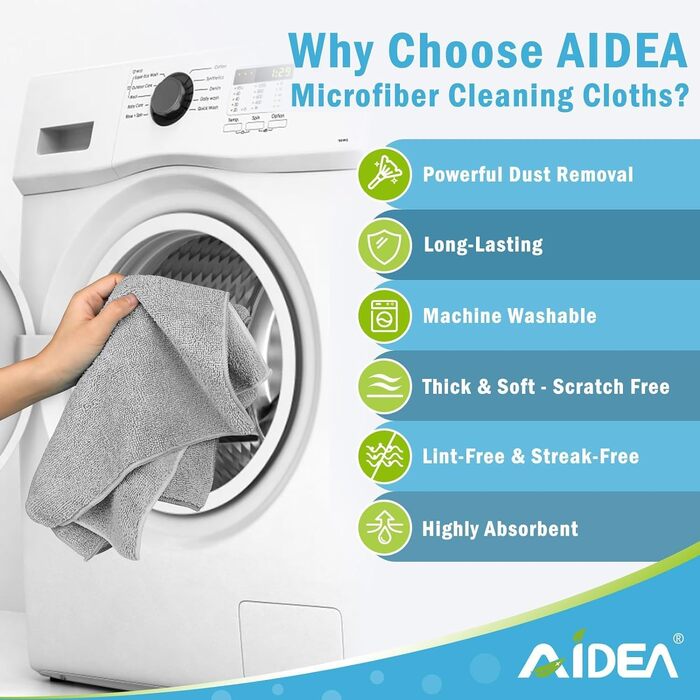 Серветки з мікрофібри AIDEA для прибирання, кухні та авто, без ворсу та розводів, 30 x 30 см, сірі, 24 шт.