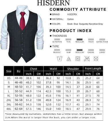 Жилет чоловічий HISDERN в клітинку, формальний, класичний, бавовна, для весілля, в клітку 'Геллер', костюмний, чорний, сірий, XL