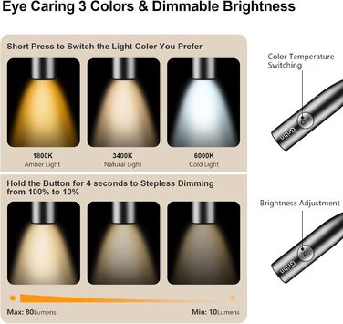 Ліхтар на шию Gritin для читання, ліхтар на ліжко з регулюванням яскравості та 3 режимами освітлення, LED лампа для книг 80 годин, гнучкий, чорний