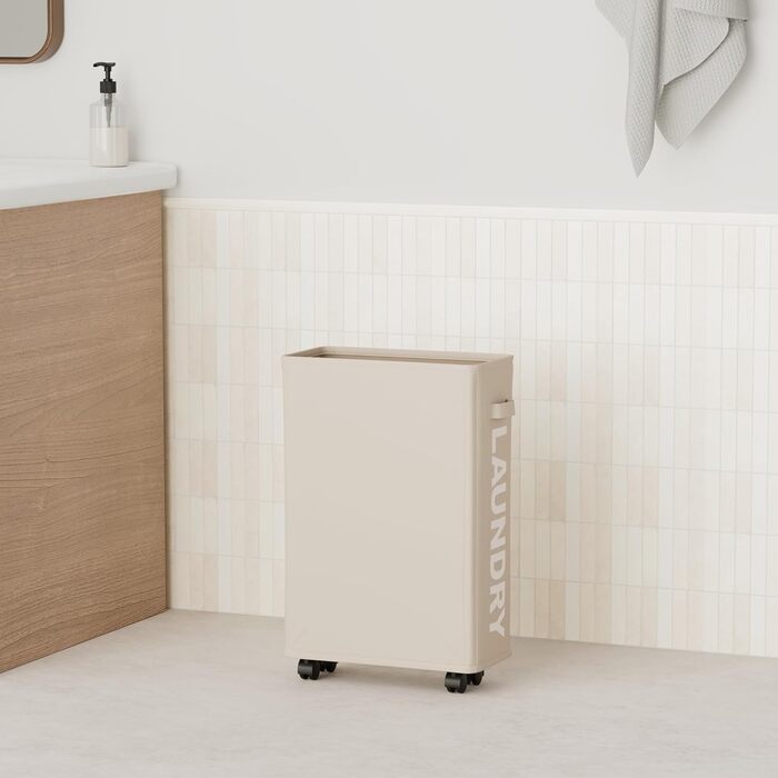 IHOMAGIC 40 л Тонкий кошик для зберігання з ручками, складаний тканинний кошик для білизни на колесах, вузький переносний кошик для брудної білизни, іграшок, рушників, пледів (хакі)