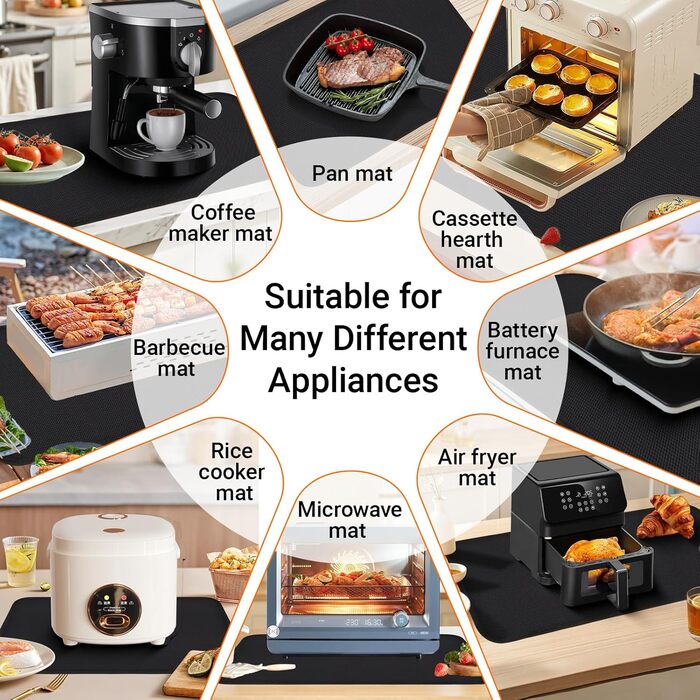 Термостійкий килимок під кавомашину: 3 шт. Захист від нагріву 40.5x60.5 см для плити, духовки, Airfryer. Антиковзка захисна підставка
