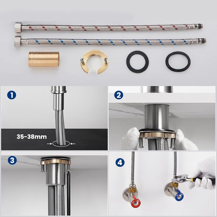 Кухонний змішувач Vorfenster з висувною насадкою, 1080° обертання, 2 режими, нержавіюча сталь, для кухні/ванної кімнати