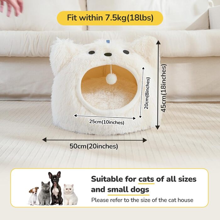 CATISM Cat Cave Cat Bed Washable Cat Sleeping Place for Cats Cute Monster Plush Pet Cat Head Pillow Cat House Cat Cushion Fluffy Kitten Puppy Snuggle Bed Pet Bed