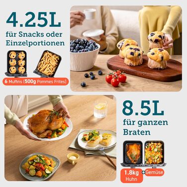 Cosori Dual Basket Air Fryer with 2 Chambers, 6-in-1 Dual Zone Air Fryer XXL 8.5L, Hot Air Fryer with Double Chamber and Viewing Window for Complete Meals, 50 Recipes, Energy-Saving Gold Dual Basket