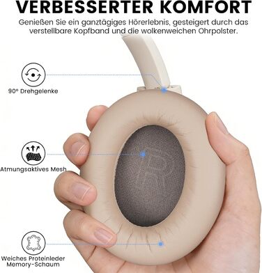 Навушники бездротові 1Mii AI Y8+ Bluetooth 6.0 з активним шумозаглушенням LDAC, 100 годин роботи, бежеві