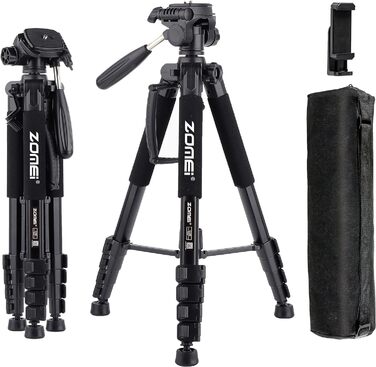 Легкий штатив для камери DSLR та SLR (188 см), портативний високий тримач з сумкою та кріпленням для смартфона, чорний — для влоггінгу, селфі та стрімів
