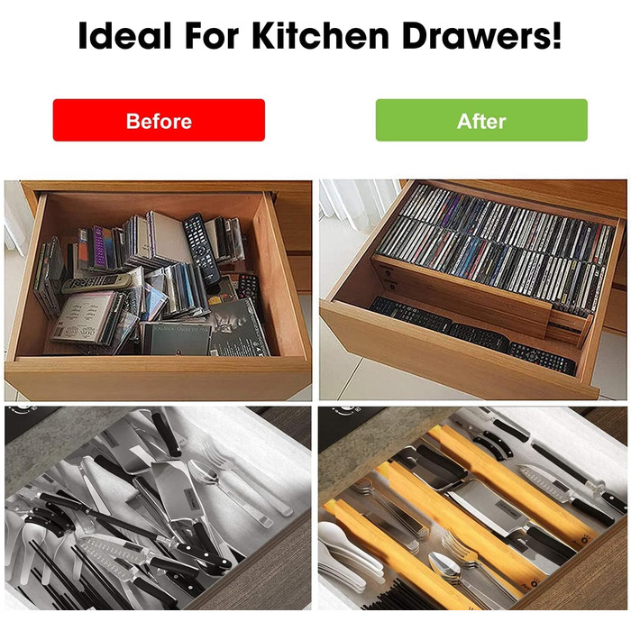 ANTOWIN Adjustable Drawer Dividers Bamboo (43-56 cm), Drawer organizer, spring-loaded, Kitchen, dresser, bathroom, bedroom, baby drawer, desk organization system