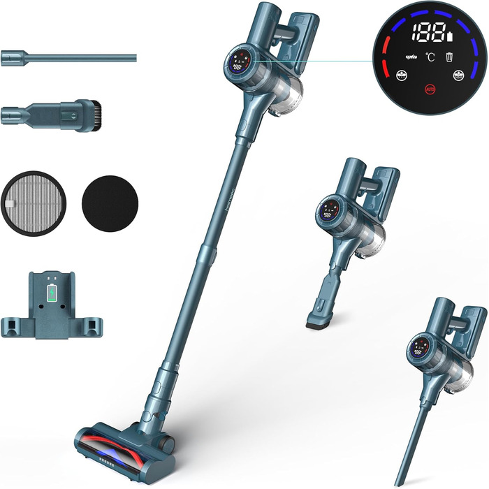 Бездротовий пилосос з HEPA-фільтром, 120 000 об/хв, до 50 хв роботи від акумулятора, LED-дисплей, антизаплутана щітка, 400W