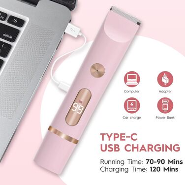 Триммер для жінок, електробритва з двома лезами, для тіла та бікіні, водонепроникний IPX7, рожевий