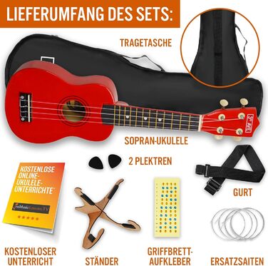 Укулеле 3rd Avenue Sopran 21' (54 см) – Початковий набір: чохол, підставка, ремінь, струни, медіатор та наклейки на гриф – Натуральний колір – Безкоштовні онлайн уроки для початківців