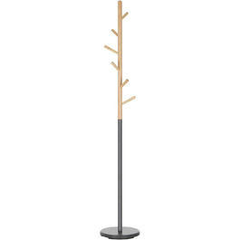 IDIMEX Clothes Rack Enrico, Elegant Standing Coat Rack with 6 Hooks, Beautiful Coat Stand made of Metal and Pine Wood in White/Natural (Grey/Natural)