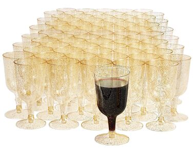 200 склянок для вина MATANA з пластику з золотим блиском (180 мл) – багаторазові келихи для вина, коктейлів, десертів, вечірок, весіль, днів народжень, 200 шт.