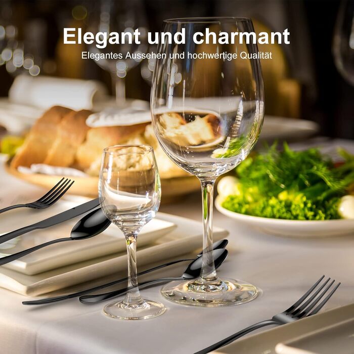 Набір столових приборів 36 шт. для 6 осіб - нержавіюча сталь, чорне матове покриття, ніж, виделка, ложка - придатний для миття в посудомийній машині