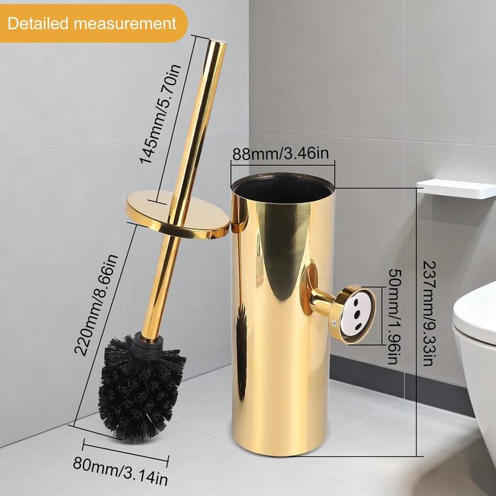 EXLECO Щітка для унітазу з нержавіючої сталі з змінною щіткою, підставка, аксесуари для ванної кімнати, золото