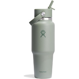 Hydro Flask 32 oz Travel Water Bottle - Stainless Steel, Vacuum Insulated, Leak-Proof Flex Straw Lid (Agave Color)