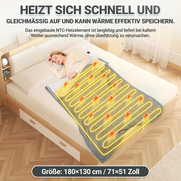 Електрична ковдра Charmofun з автовимкненням, 130x180 см, 8 режимів нагріву, таймер 12 годин, пральна машина, тепла двошарова ковдра з фланцелю для ліжка, дивана, офісу, світло-сіра