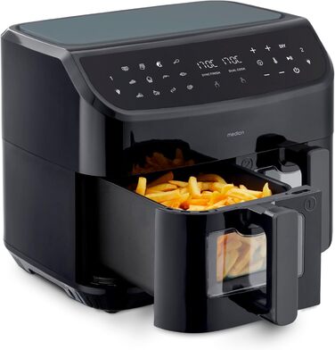 Аерофритюрниця MEDION P20 XXL, 8.7 л, 2600 Вт, подвійна камера, 9 програм, 2 кошики, чорна