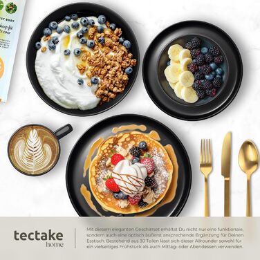 Набір посуду tectake® на 6 осіб, 30 предметів, чорний, з тарілок, мисок, глибоких тарілок та салатників