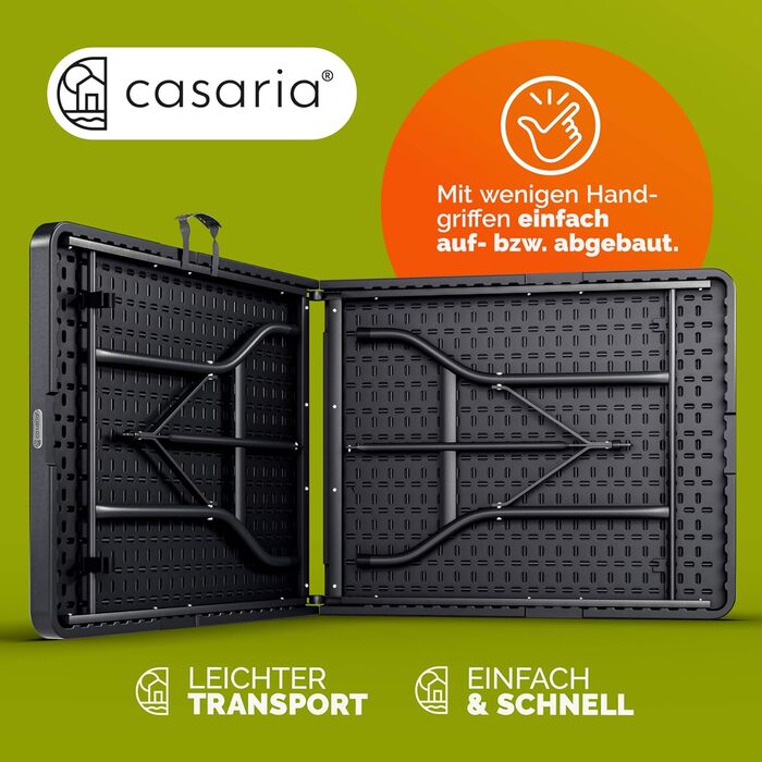 Стол садовий розкладний Casaria® з поліротангу, 180x75 см, чорний (антрацит)