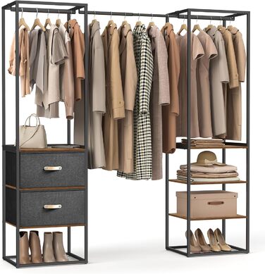 SONGMICS Clothes Rack, Open Wardrobe, Sturdy Coat Rack with 1 Extendable Rod, 2 Drawers, 4 Shelves, for Bedroom, Space-Saving, RGR003W67 (Vintage Brown)