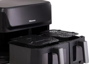 Фритюрниця повітряна Hisense HAF2700DCD, 2700 Вт, 11 л, 8 програм, антипригарне покриття, дисплей, енергоефективна, SyncServe, чорний, подвійний кошик