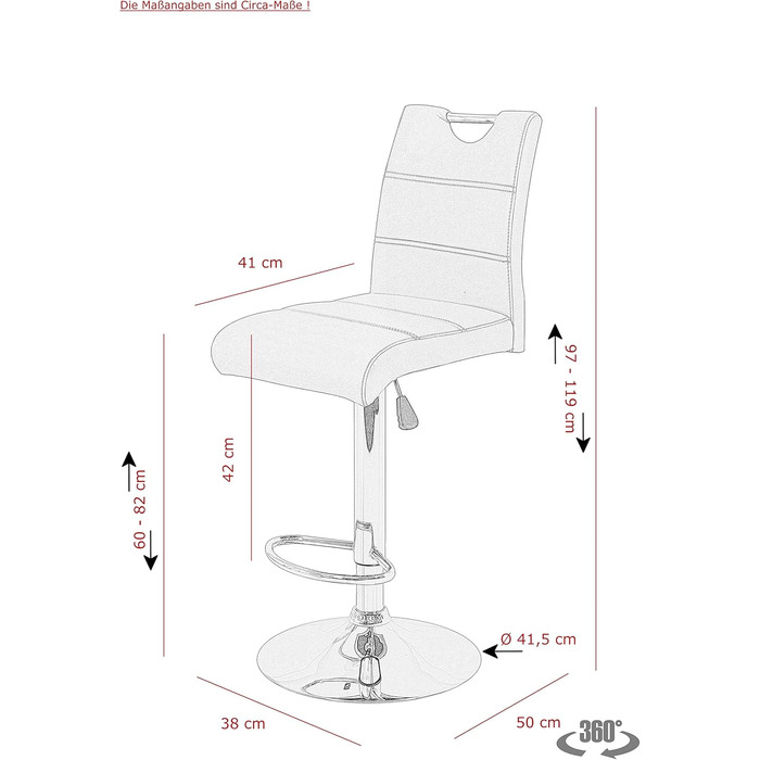 Miranda Bar Stool - Adjustable Height, 360° Swivel, Faux Leather - Black