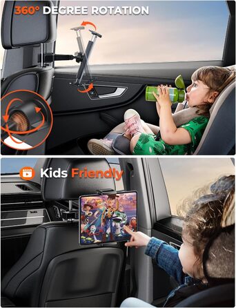 Тримач для планшета в авто Tryone - кріплення на підголівник, 360° обертання, сумісний з iPad, Smartphone, Switch, Tabs, 4.7-13 дюймів