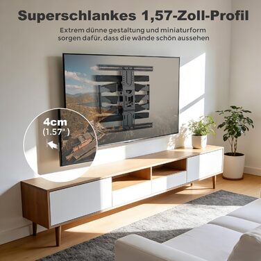 Настінне кріплення для телевізора GINKGO TV Wandhalterung 40-75 дюймів, ультратонке (1.57 см), поворотне, з нахилом, VESA 600x400, до 45 кг