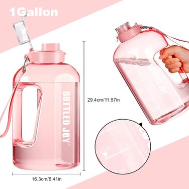 Sport Water Bottle, 1 Gallon/ 3.5L Water Bottle with Time Markers, Leak-Proof, Reusable & BPA-Free Water Bottle with Handle Cleaning Brush for Gym, Office (Pink, 3785 ml)