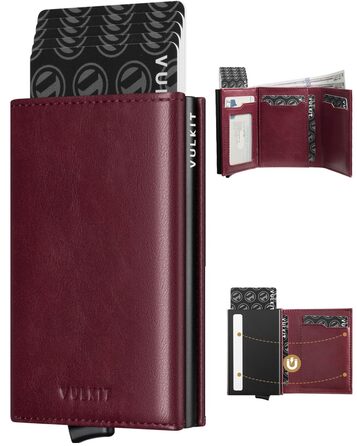 Чоловічий картхолдер VULKIT з RFID-захистом, шкіряний поп-ап картфутляр з відділенням для грошей та вікном для документів, колір: бордовий