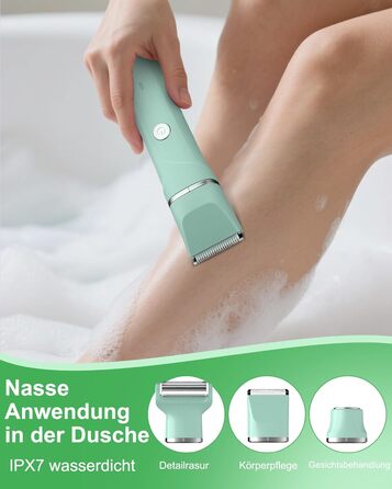 Електричний жіночий триммер 3-в-1 для тіла та обличчя, водонепроникний, зелений