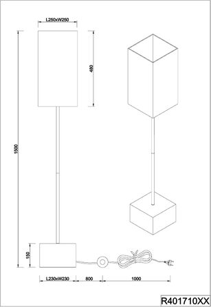 Стійка лампа Reality Leuchten Woody R50181080, чорний матовий метал, дерев'яний підстав, тканина/золотий, без лампочки E27 (25x25x25 см)