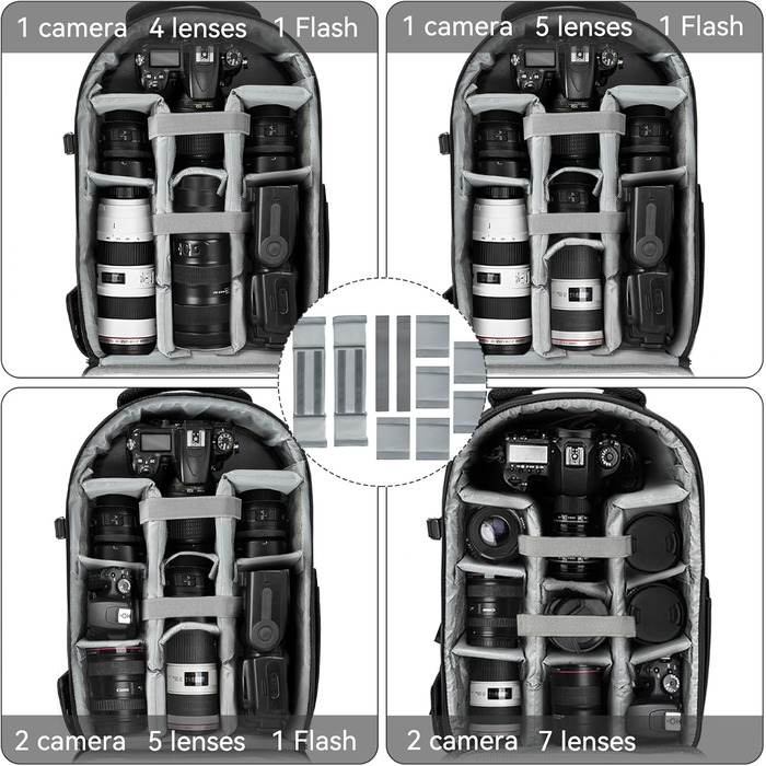 Чохол-рюкзак для камери з відділенням для ноутбука 15.6 дюймів, водонепроникний, ударостійкий, з тримачем для штатива (сумісний з Canon/Nikon/Sony), чорний