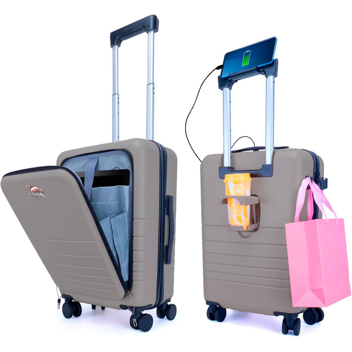 Чемодан валіза на колесах Camir - Smart-чемодан, ручна валіза, 55 x 35 x 23,5 см, ABS + PC (Сірий). USB-порт, TSA-замок, 4 колеса, передня кишеня