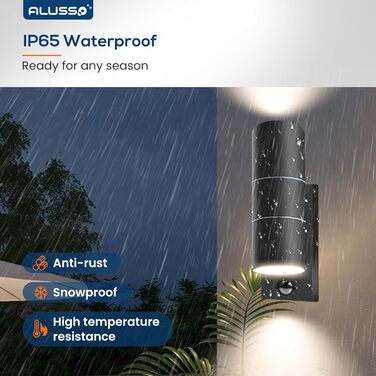 ALUSSO Вологостійкий вуличний сенсор руху з LED, 2 x 8W GU10, IP65, нержавіюча сталь, 3 колірні температури