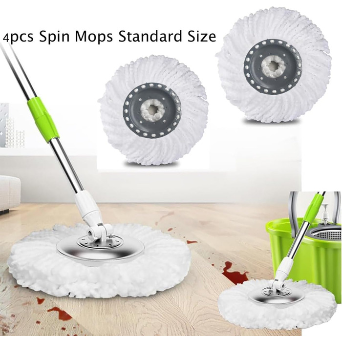 YWSHF Replacement Mop Heads for Old Hurricane Mr.Clean 360° Spin Magic Rotating Round Mop Heads, Microfiber, Universal Swivel Mop Heads, Clean Mop Head Refills for Standard Mops, 4 Pack