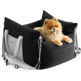 Pet Car Seat for Small Dogs - Waterproof and Washable Dog Car Seat with Storage Pockets, Detachable Safety Leash, and Thickened Memory Foam Filling, 58x56x33cm, (Black)