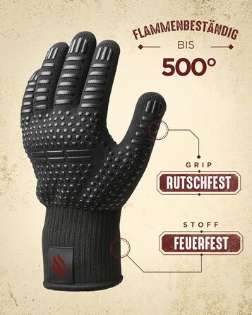 HORUS 23 Набір аксесуарів для гриля – 4 предметний набір: щипці, лопатка, виделка та термостійкий рукавичка