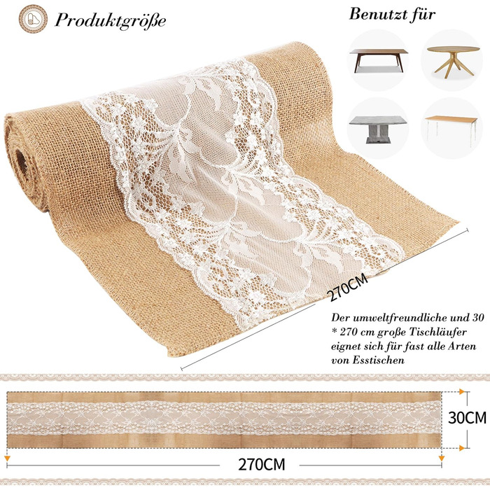 ZIYUEZIKUN ZIYUEZIKUN Table Runner, 5 Pack Table Runners Vintage for Wedding, Festival, Event, Table Decoration, 30 x 275 cm