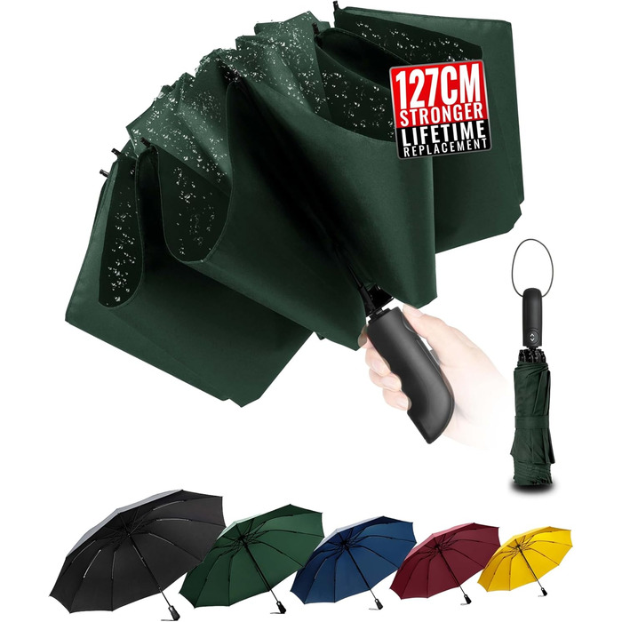 Чоловічий складаний парасоль від дощу Conlun Kompakter – штормостійкий, автоматичний, 127 см, чорний